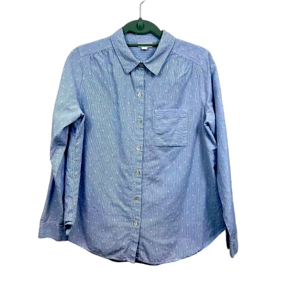J. Jill Tops - J. Jill Top Blouse Button Up Stripe Polka Dot Long Sleeve Blue White Sz M